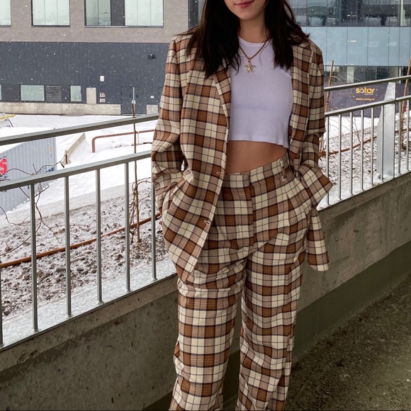 Wilfred Plaid Pants in Brown and Cream - Picture 2 of 4